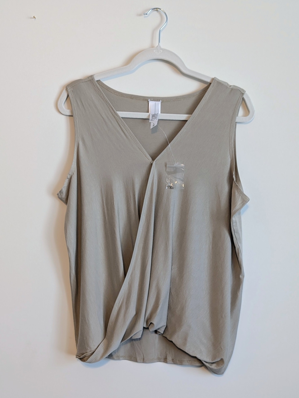 MarlaWynne Taupe Jersey Knit Sleeveless Cross Over Wrap Tank Top Size Large